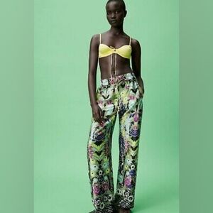 Zara Floral Green Patterned Women's Pants S